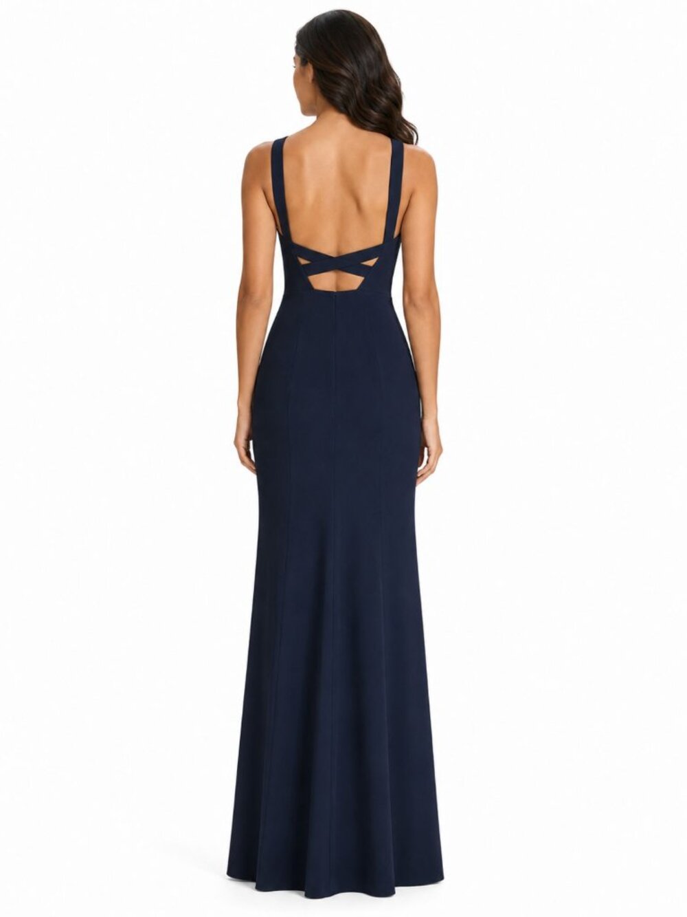 NWT Dessy Collection 3039 Navy Backless Trumpet Gown - Picture 3 of 4